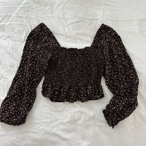 BP Black Floral Smocked Blouse